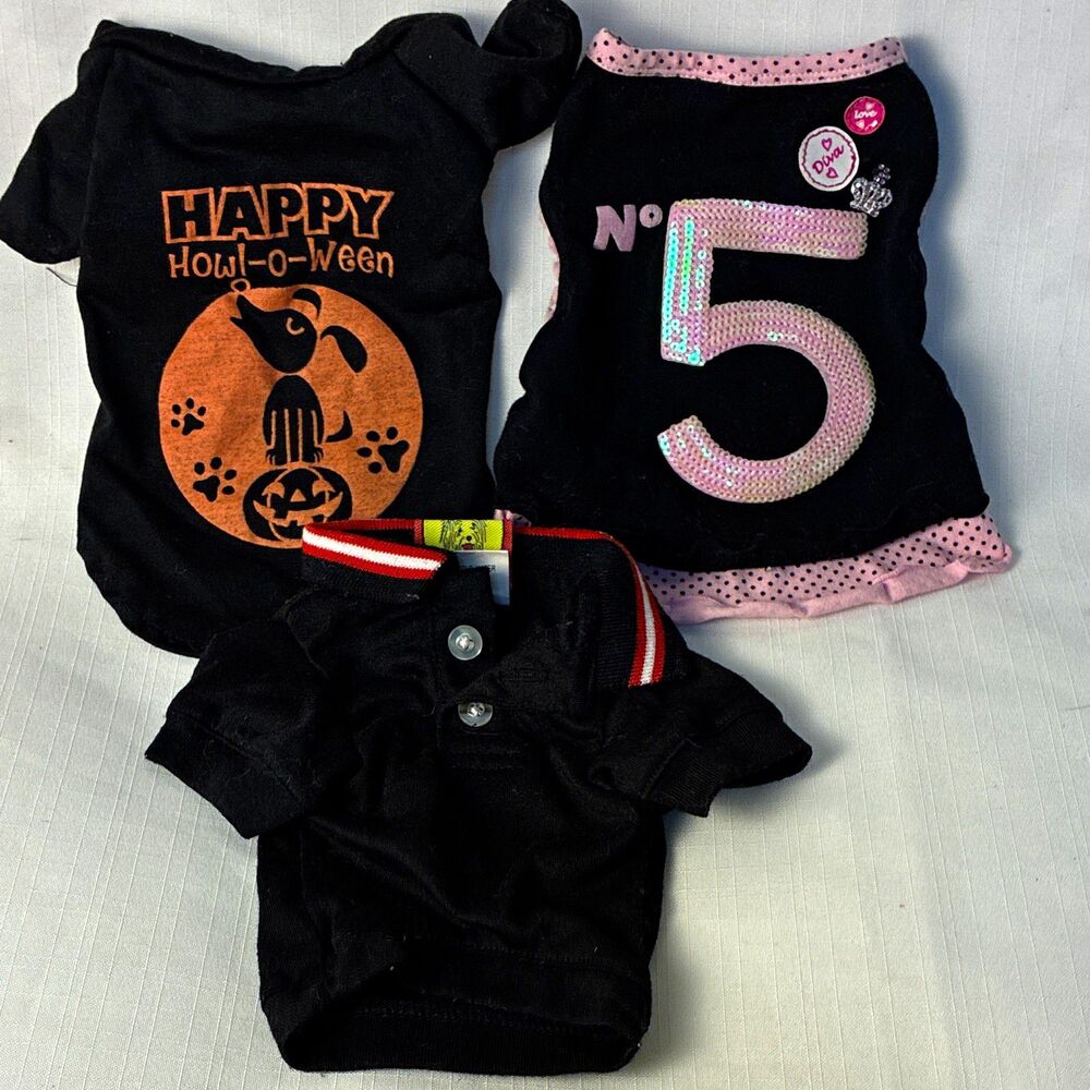 Dog Shirt/T-Shirt Black Pink Halloween No 5 Affenpinscher Polyester set of 3